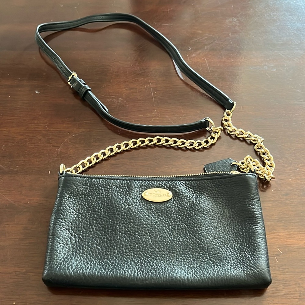 Coach black leather small cross body with gold hardware